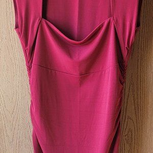 Red Square Neck Dress with side gathering Size M